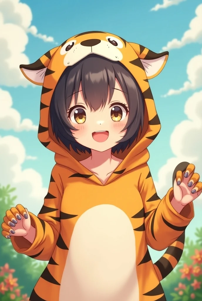  boy in tiger loose one-piece pajamas，Clothes with tiger ears hats，The cartoon Q version of the image is cute