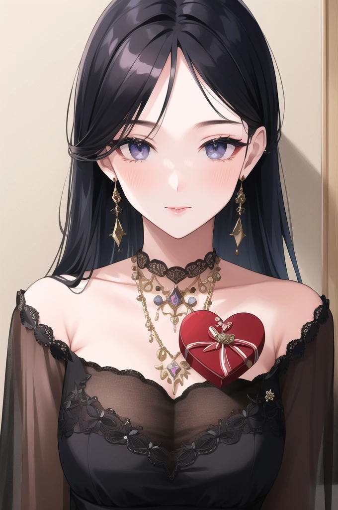 (masterpiece, Best Quality)、Intricate details、One Woman、Valentine&#39;s Day in May、blonde、Long Hair、 purple eyes、 Jewelry Earrings 、 leotard、 leotard sleeve with an long sleeve、Off the shoulder、 leotard waist with an high leg、(紫の leotard)、compensate、Big Breasts、Clevis、navy、clavicle、abdomen、woman with very large breasts、 toned body、Tall Woman、 leotard only、