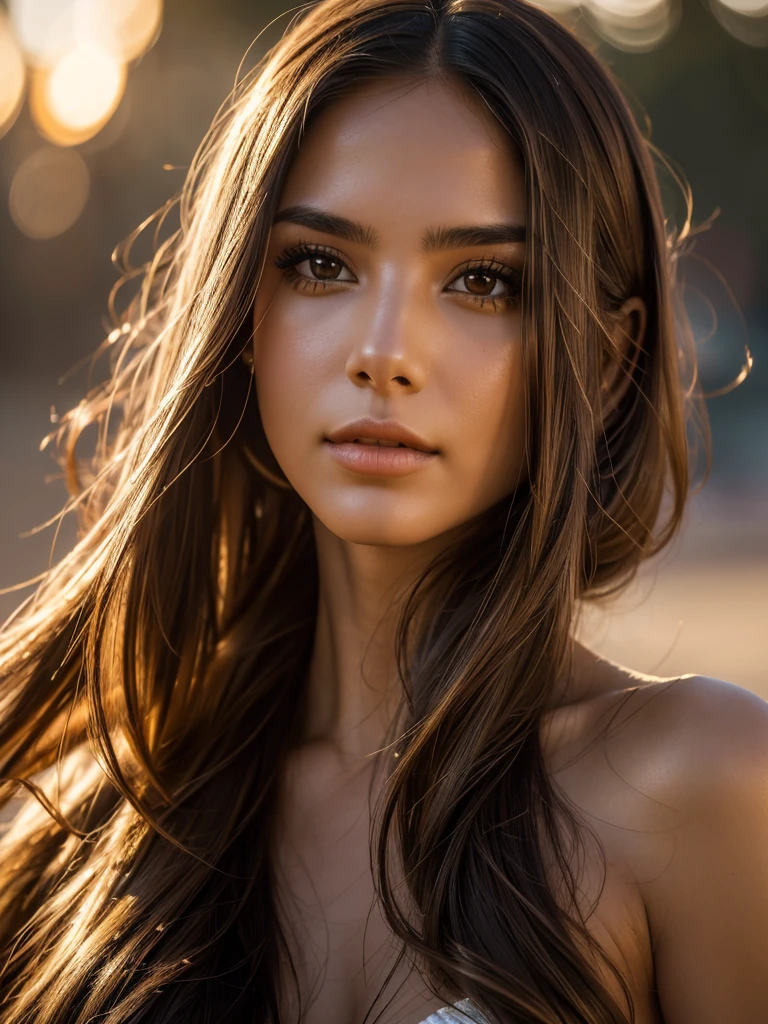 a beautiful young peruana idol woman, long straight hair, round face, sailor fuku, golden sand beach at sunset, (best quality,4k,8k,highres,masterpiece:1.2),ultra-detailed,(realistic,photorealistic,photo-realistic:1.37),detailed facial features,extremely detailed eyes and face,longeyelashes,dynamic pose,natural lighting,vibrant colors,glowing skin,intricate details,cinematic composition,dramatic lighting