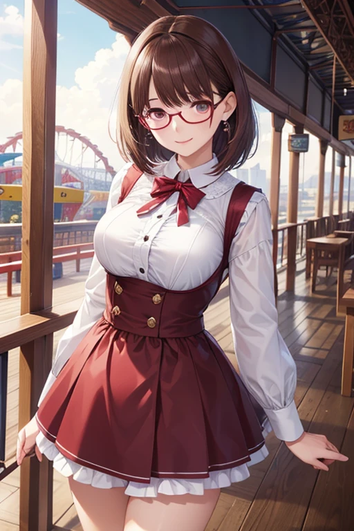 masterpiece、highest quality、8k.smile、blush、older sister、station staff、train platform、uniform、Serious atmosphere、intellectual beauty、glasses、big breasts