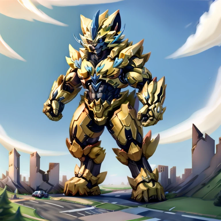 - The as big as a building Exoskeleton zeraora in the small street
- Exoskeleton zeraora
- massive:3.0,Big Muscle:1.1(heavyweight,strong,macro,Emphasize huge size, Stepping on the ruins), background((the collapse building,raising little spoke,the little sparks,the rift in the road)),high angle perspective.