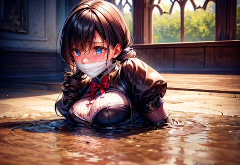 six girls, Slightly High Resolution , tears, Wet, Student Uniform, uniform, dark, Sink, blue Swamp, Sink, Drowning, Sticky, Muddy, Sticky, (Best Quality,4K,8k, High Resolution ,masterpiece:1.2),Ultra-detailed,(Realistic,photoRealistic,photo-Realistic:1.37),(Complex,Advanced Details:1.4), dramatic lighting,Whimsical atmosphere,(dark fantasy,gothic:1.2),dramatic,dark,Unlucky,gag,