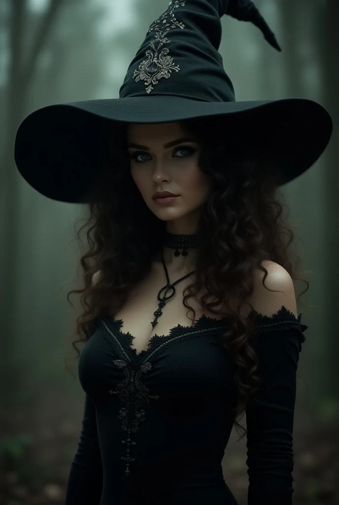spooky gothic hyper realistic (closeup portrait :1.1) painting, beautifully rendered, gorgeous fit (ohwx woman) <lora:connelly_lora_sdxl_v1:1> witch with a pointy witch hat, (witch dress:1.2), (smooth skin:1.2), moonlight, castle in the background, halloween, painted by greg rutkowski, wlop, artgerm, bloodborne, dishonored 2, atmospheric lighting