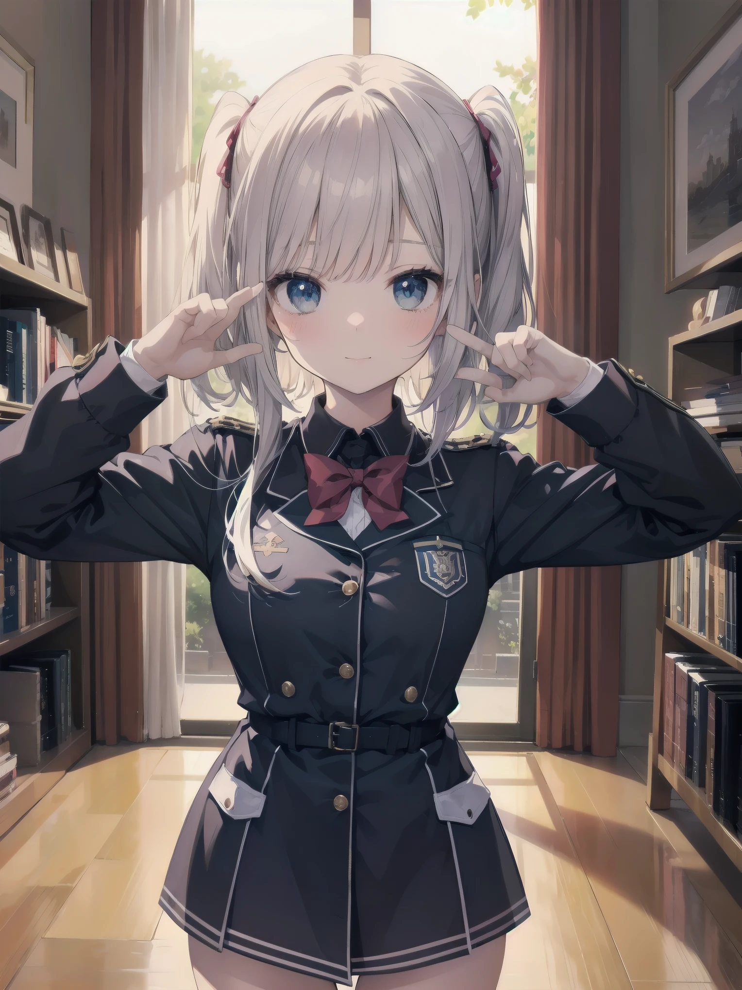 ​masterpiece、top-quality、The ultra -The high-definition、hight resolution、Transcendent Technique Illustration、perfect anatomia、8K、a beauty girl、a smile、Uniforms、Cute hairstyles、pretty pose