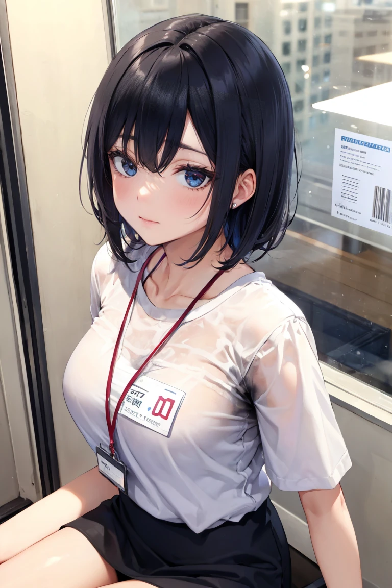 score_9, score_8_up, score_7_up, masterpiece, absurdres, 1girl, kurokawa akane,naked body, ((completely nude)), collar, ((id card, (nipple clamp hanging price tag))), show off naked body, pubic hair, mouth open, embarrassed face, embarrassed smile,full nude, medium breasts, standing, in the shop, view from front, in front of crowd, cowboy shot, bokeh,kurokawa akane,dark blue hair, blue eyes,medium hair,akane kurokawa