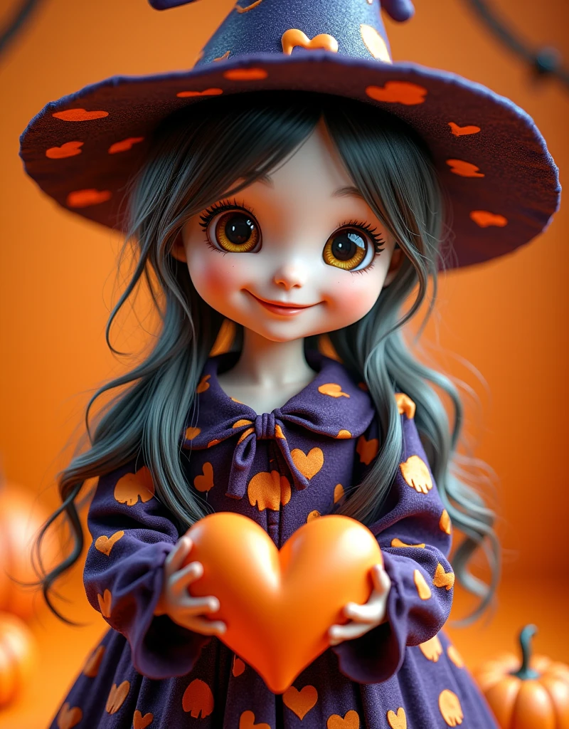  A cute naughty girl ， An unexpected Halloween costume ，Halloween ，Playful expression， Wearing a colorful witch costume ，Wearing a soft hat ， Beautiful and detailed eyes ，Cheerful smile， Surrounded by playful decorations such as pumpkins and nets， bright colors ，Soft and warm lighting， Fun and festive atmosphere 