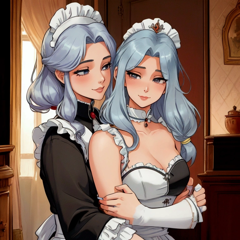 Masterpiece, dynamic composition, ((2 females)), queen dominating her maid, queen tying up her maid, maid tied by queen, masturbating, fingering her, scared, bdsm, bound, bondage, tied up, bound together, shibary, beautiful bodies, dynamic shot, dark, low light, cold blue light, high contrast