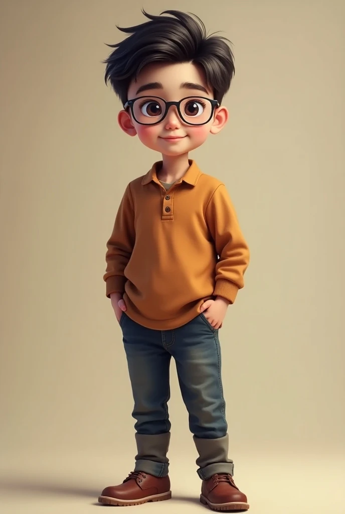 Village boy, 20 years old, handsome, cute, wearing glasses and shoes, full photo