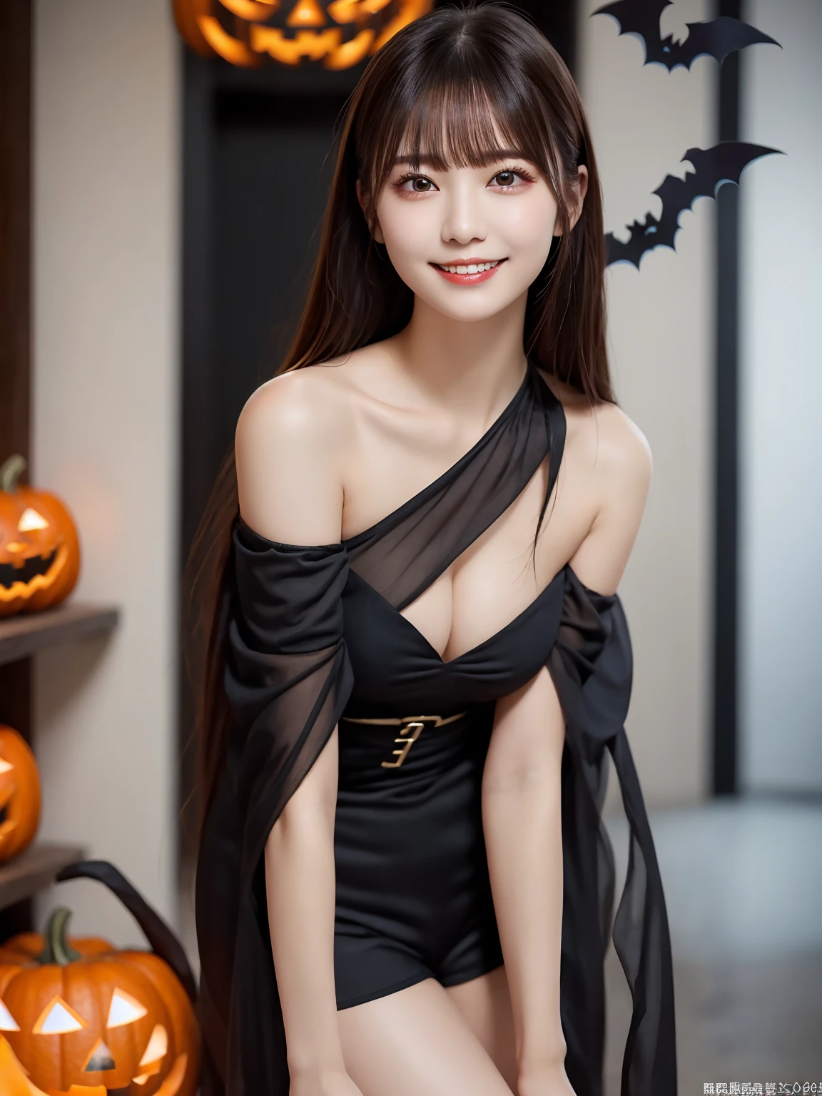 (((NSFW)))1 beautiful young girl, Super beautiful detailed face, shyly smile, (Beautiful small breasts), witch outfit:1.37, Orange ruffled mini skirt, witch's hat, Semi-long hair, (Fine face:1.2), High quality, Realistic, extremely detailed CG unified 8k wallpaper, Highly detailed, High-definition raw color photos, Professional Photography, Realistic portrait, Cinematic Light, Beautiful detailed, Super Detail, high details, Art Book, (((Bokeh))), depth of fields, illumination, Neon Street, Super stylish lighting, halloween night, Put the pumpkin on the palm of your hand, Pumpkin Lantern:1.3, Straddling the witch's broom