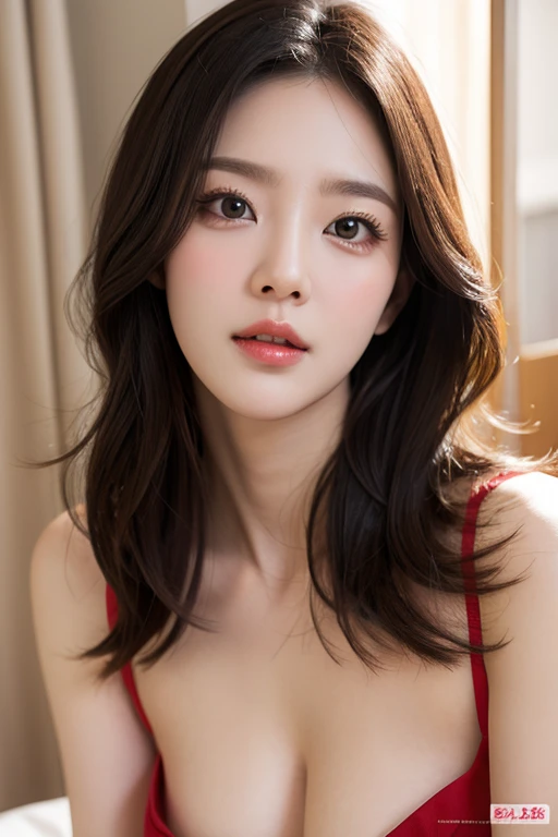 Korean K-pop star、ultra detail、UHD、High resolution、High resolutionのテクスチャ、sitting on the bed、selfie