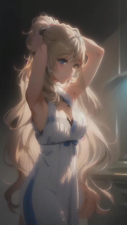 One Woman、After bath、Beautiful woman after bathing、naked、White panties、Cleavage、Sweat、Blonde Hair、long hair、Hair between the eyes、Blue Eyes、Big Breasts、Huge breasts、Hold a towel、hang a towel around your neck、towel around neck、Wet Hair、belly button、indoor、Upper Body、From the knee up、Are standing、((wipe your hair with a towel))、Watching the audience、△ Mouth、ログハウス風の建物のindoor、