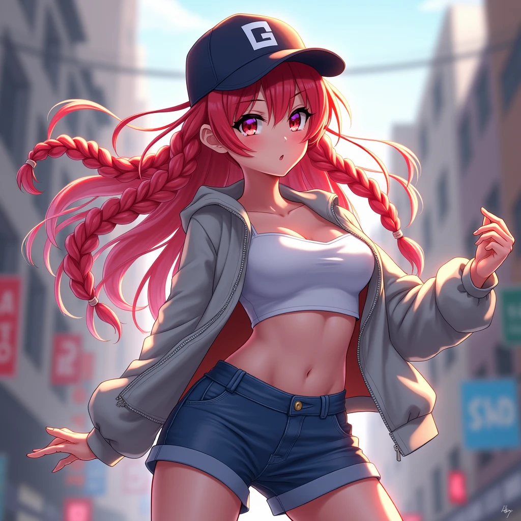 最high quality、best image quality、masterpiece、age girl((18-year-old、 By becoming、vest bust、medium bust,wide open breast tea、black eye, blonde hair、habitual hair、long hair、thin,highest valley、belly button black tank top、blue shorts、Holding a spray can、smug face、peace sign、paint跡、Black Aloha Shirt、squat、open your legs)),high quality、beautiful art、background((bright town、wall、graffiti、paint、Hawaii、Waikiki))debris flies、Depth of written boundary、movie、visual art、perfect art、8K,genuine