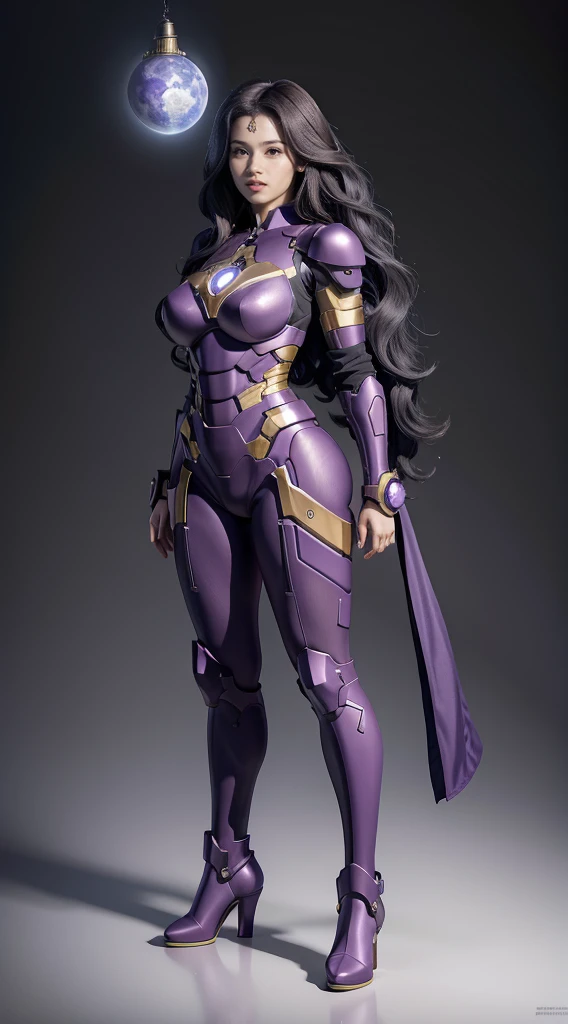 Full Body Photo. Studio Background. 8k HD good quality image. Sana from Twice has an ideal body, big breast, big butt, sexy wavy body, straight long black hair, wearing a Violet Iron Man armor without the helmet. Violet Iron Pants. Violet Iron Boots. FULL BODY FROM HEAD TO TOE. Standing in a FULL HEIGHT FROM HEAD TO TOE. 

The picture must show a complete head to toe picture of Sana