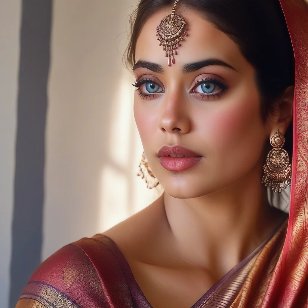 a 31 year old naked woman wrapped in a thin 1feet wide fabric, beautiful detailed eyes, beautiful detailed lips, extremely detailed face, long eyelashes, flowing sari, intricate sari patterns, natural lighting, photorealistic, hyper detailed, masterpiece, 8k, ultra-detailed, art by artgerm and alex grey, cinematic lighting, dramatic shadows, 32k, image clart