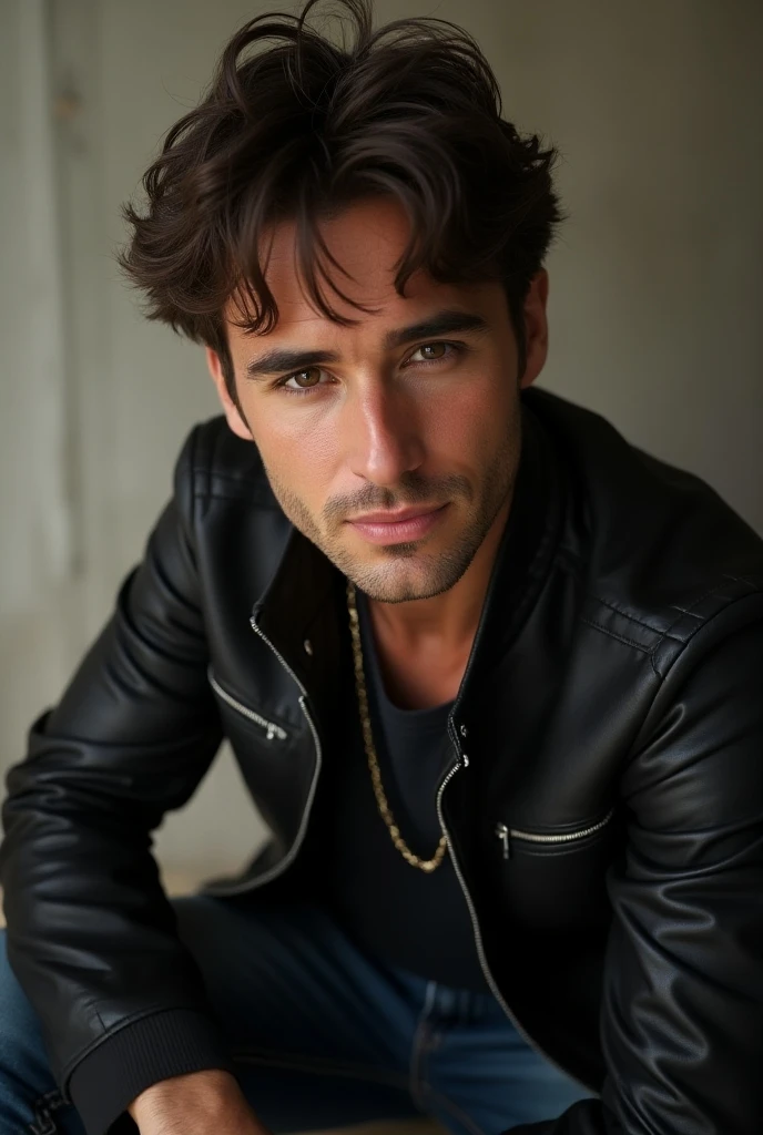 Arafeld man leaning against a wall in a leather jacket, inspired by Adam Dario Keel, maxim sukharev, attractive and good looking, Inspired by Ludovit Fula, close up portrait shot, maxim shirkov, close - up portrait shot, azimov, Sebastian Luca, profile shot, Handsome male, handsome attractive face, Portrait of a beautiful young man, beautiful male face