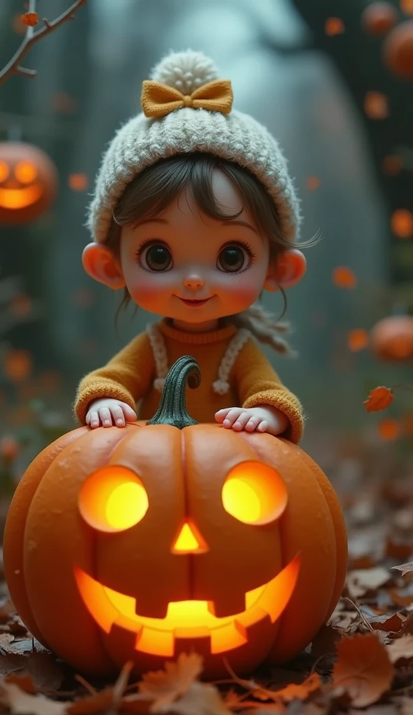 (Best Quality、masterpiece、 High Resolution )、jack o'lantern and girl、 cute girl 、Girl