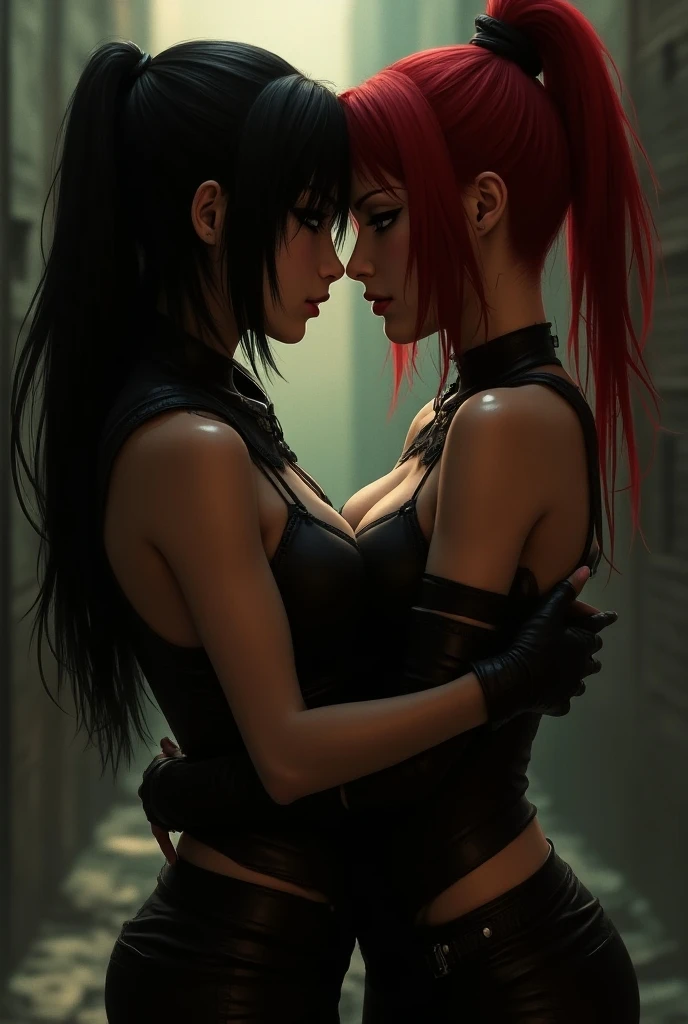 2 woman, lesbian, yuri, lascivious, ecchi, short dark hair, sexy kimono, kissing her friend, bleach anime, in bed, perfect lighting, natural light, detailed background, kuchiki rukia (small boobs, short black messy hair) kissing Orihime Inoue (long redhair, big boobs), anime style,