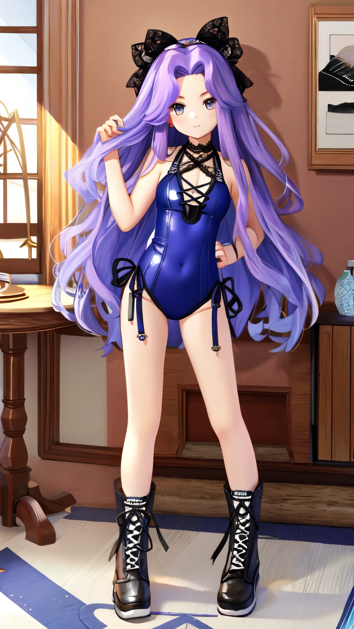  1 girl, solo,  High Resolution , Medusa/Fate、sexy lace-up swimsuit
