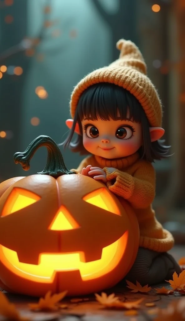 (Best Quality、masterpiece、 High Resolution )、jack o'lantern and girl、 cute girl 、Girl