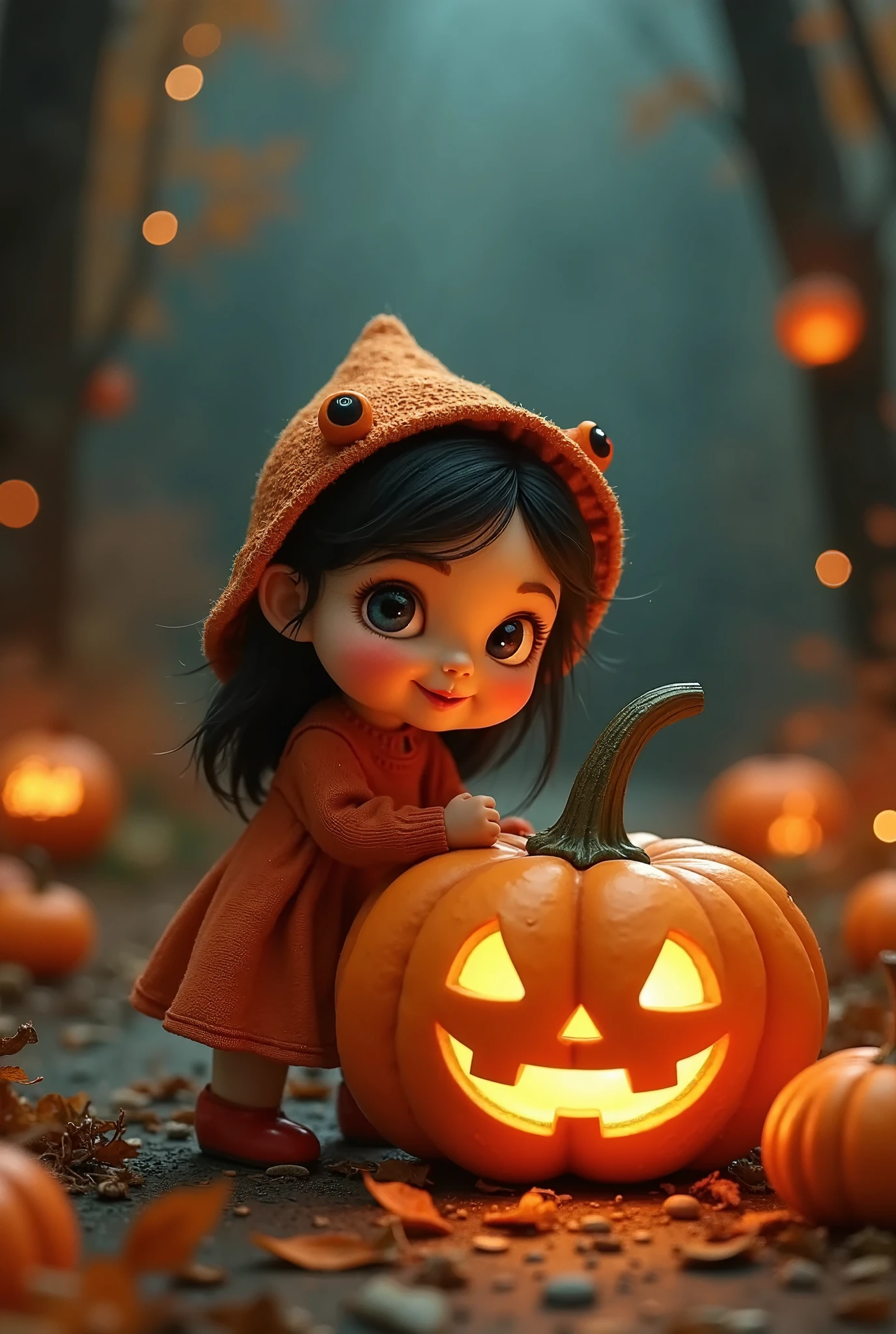 (Best Quality、masterpiece、 High Resolution )、jack o'lantern and girl、 cute girl 、Girl