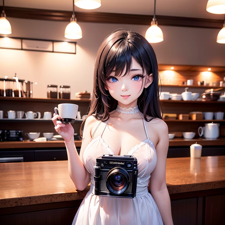 (extremely delicate and beautiful, Completely naked: 1.2), 1naked girl, Bangs, blue eyes, Blur, background blur, brown hair, Shut up, side glance, Hair between the eyes, Hair Bow, lantern, light particles, naked ass, bare breast, dressless, Nudie, see, looking at the audience, Medium Hair, night time, 独奏, Stars(symbol), upper-body, upper body without clothes, Smile, red-lips