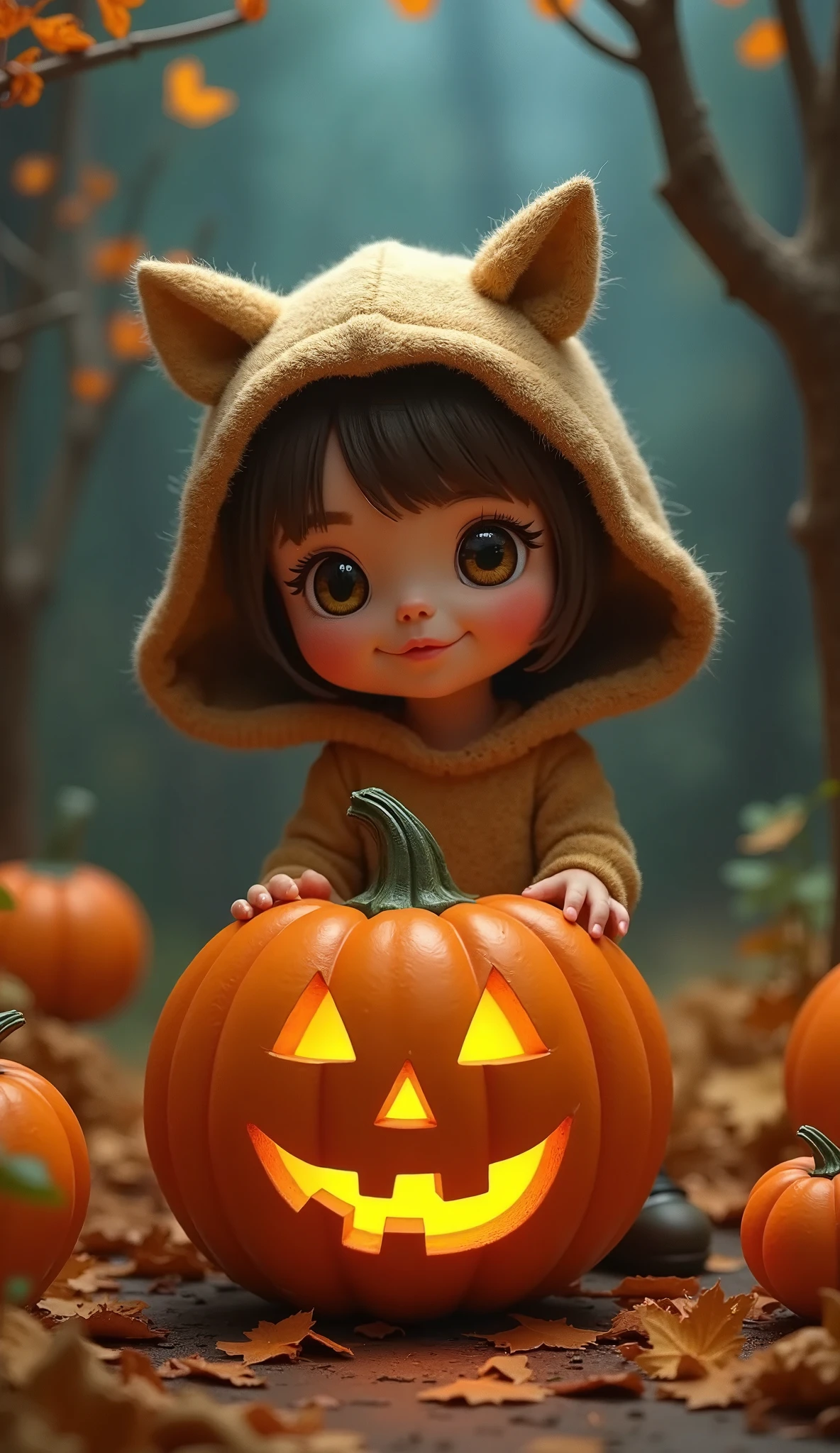 (Best Quality、masterpiece、 High Resolution )、jack o'lantern and girl、 cute girl 、Girl