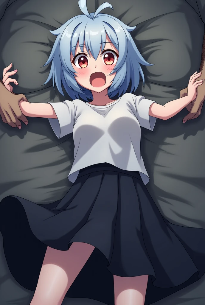 cirno, solo, puffy short sleeves, blue hair, blue bow, hair bow, hair between eyes, blue eyes, naked, nude, ice wings, terrified, scared, horrified, flat chest, tiny breasts, exposed pussy, squatting, face shadow, holding head with hands, peeing, fluids from pussy,
(darkness:1.2), night, (ghost:1.1), fog, outdoors, forest, pine tree, spooky, horror \(theme\), masterpiece, best quality