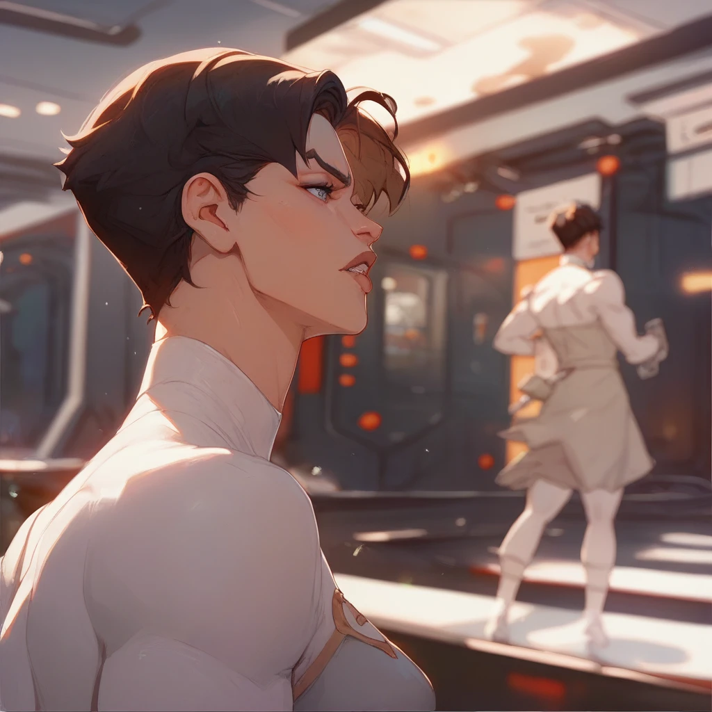 Best quality, Anissa from Invincible, standing steadfast, warship interior