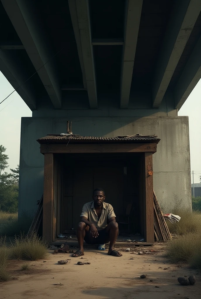 Un homme noir de 35 ans qui ressemble à Tupac. Il est ivre, il dor au coin de la rue. Il met un t-shirt rouge, un pantalon bleu et un chaussures blanc. Il est très sal entouré d'ordure et des bouteilles d'alcool . A côté de lui se trouve un carton. Sur le carton, il est écrit "à l'aide". 