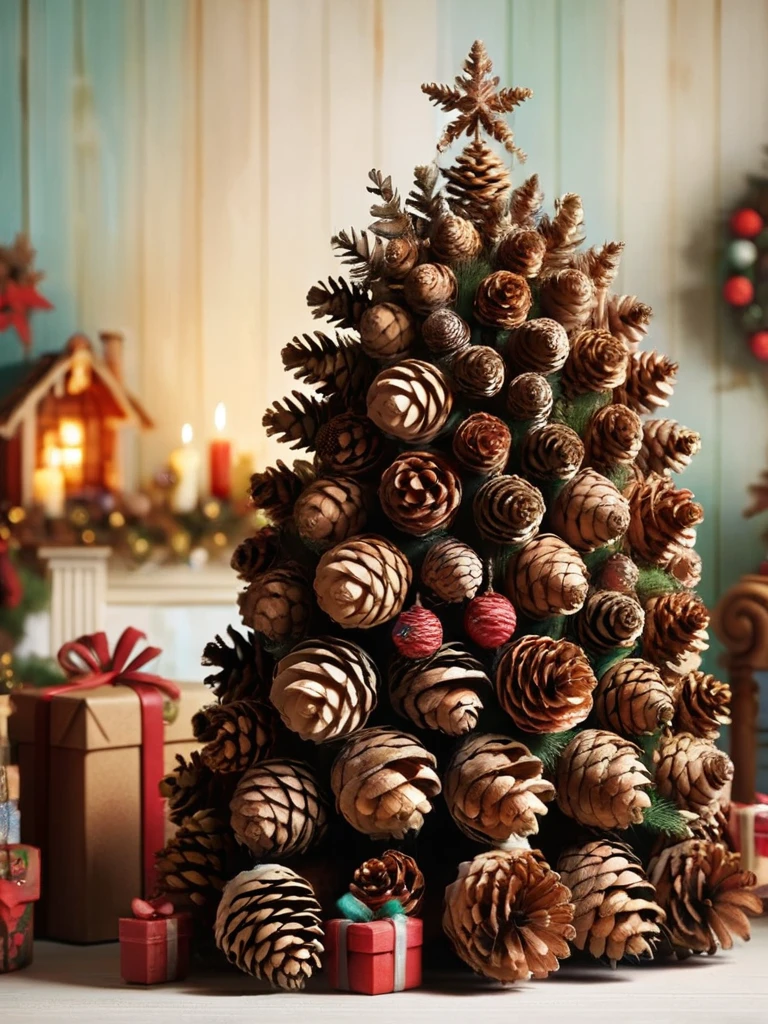 Lal Pinecone ,  with Christmas decorations 、 High Resolution , masterpiece, Best Quality,  high detail,  high definition models, 