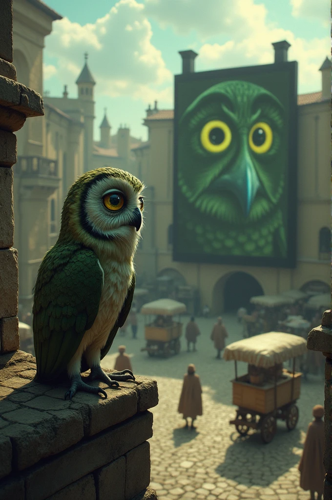 The townspeople of Giggleville gathered, pointing and laughing as they watch Squeaky's wild flight.