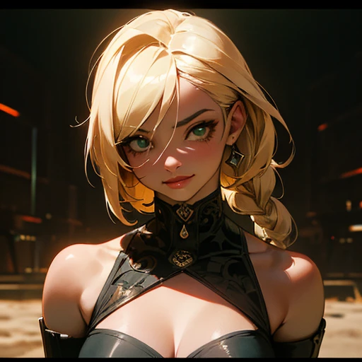 sCore_9,sCore_8_above,Core_7_above, 1 girl, Xilonen  ( impact of genshin ),  animal ocelot ears , bare shoulders, blonde, Braid, breasts,  cleavage , dark skin, green eyes, smile,  hair between the eyes ,  Head tilt , long hair,  looking at the spectator,  red lips, smile, Alone, aboveper body,  looking at the spectator,  She's standing in the desert ,  Egyptian desert on background , ( Ultra high definition :1.2),  masterpiece,  the best quality,  Ultra detailed,  cinematic lighting , delicate features, cinematic,  35 mm lens , f/1.9,  highlight lighting , global lighting –abovelight –v 4, cinematic, intense look,  cinematic lighting , 8K, High quality, más High quality, (Alone foco), ( extremely intricate :1.3), (realistic), Dramatic, masterful, analogue style, ( film grain :1.5), (warm tone,  cold tone ), anime style, full-length,   dark and mysterious atmosphere  , glow, eye shadow, 1 girl, thriller fantasy, depth & perspective,  mystical powers , fine face,  outside,
