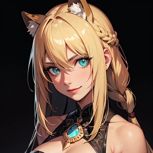 sCore_9,sCore_8_above,Core_7_above, 1 girl, Xilonen  ( impact of genshin ),  animal ocelot ears , bare shoulders, blonde, Braid, breasts,  cleavage , dark skin, green eyes, smile,  hair between the eyes ,  Head tilt , long hair,  looking at the spectator,  red lips, smile, Alone, aboveper body,  looking at the spectator,  She's standing in the desert ,  Egyptian desert on background , ( Ultra high definition :1.2),  masterpiece,  the best quality,  Ultra detailed,  cinematic lighting , delicate features, cinematic,  35 mm lens , f/1.9,  highlight lighting , global lighting –abovelight –v 4, cinematic, intense look,  cinematic lighting , 8K, High quality, más High quality, (Alone foco), ( extremely intricate :1.3), (realistic), Dramatic, masterful, analogue style, ( film grain :1.5), (warm tone,  cold tone ), anime style, full-length,   dark and mysterious atmosphere  , glow, eye shadow, 1 girl, thriller fantasy, depth & perspective,  mystical powers , fine face,  outside,
