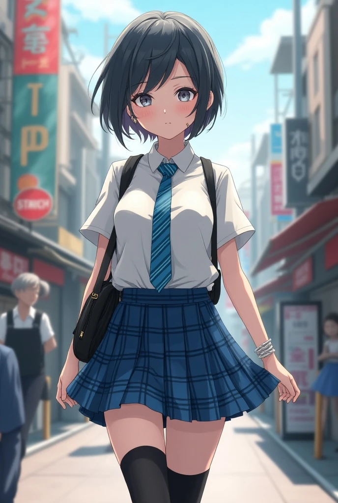 ((top-quality、8K、masterpiece:1.3))、1人、Slender Abs、sofas、hyperdetailed face、A detailed eye、二重まぶた、very Bigger breasts、large full breasts、Colossal tits、Neat and clean schoolgirl、short-hair、Straight bob hair、Shorthair with bangs、A smile、Schoolgirl Uniform、Panties are visible from the skirt、An 18-year-old woman、Sheer white shirt、Navy blue ribbon at the collar、Dark blue pleated micro mini、Sexy、Peek at the viewer、Beautiful graphics、Bright school building with strong sunlight、Show me your whole body、is standing、Plump panties、Detailed female genital shapes、Black pantyhose、(Facing the front)(((Blushing cheeks、embarassed expression)),(((The skirt is rolled up by the wind)))、Showing white panties、depth of fields、Bokeh in the background、