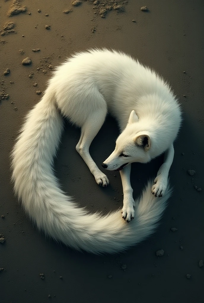 Arctic Fox, Fluffy girl, Big fluffy tail, naked, White background