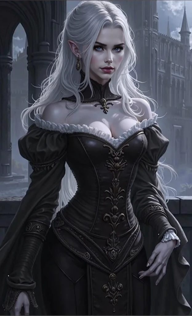 a close up of a woman in a corset dress in a gothic setting, gothic fantasy art, dark fantasy style art, in style of dark fantasy art, gothic fantasy, dark fantasy art, dark fantasy character design, beautiful vampire female queen, medieval dark fantasy, dark fantasy style, seductive cyberpunk dark fantasy, fantasy victorian art, gothic princess portrait, dark fantasy portrait