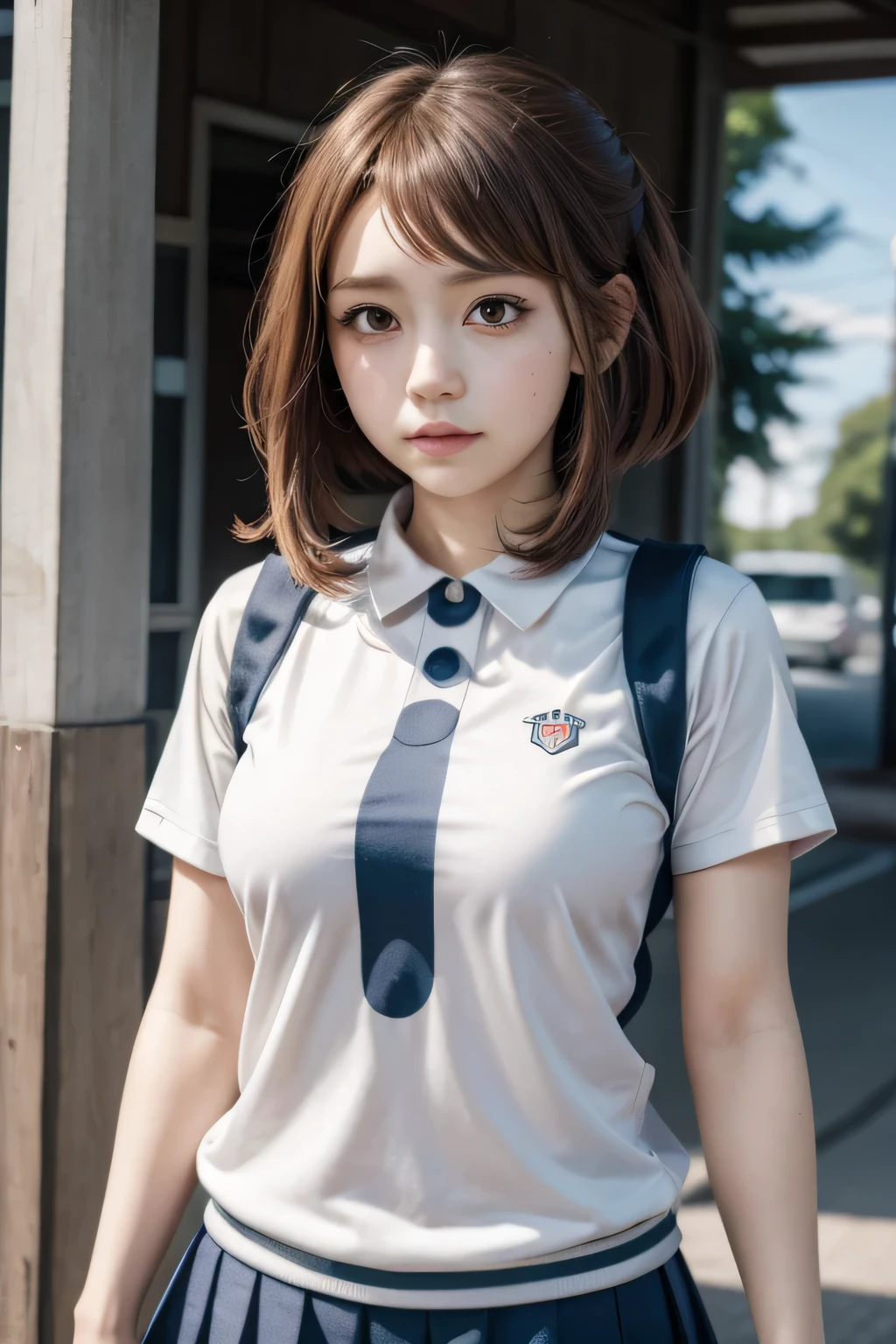 uraraka_ochako, bodysuit, sidelocks, shirt,school uniform.