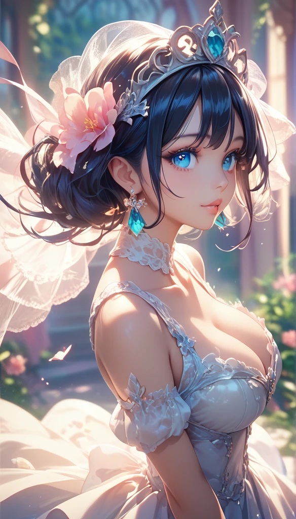 1 female,  black hair , Blue pupils,  long eyelashes , Lovely, Love Earrings,  in a white dress , Standing at the police station, Fun,  Ultra HD, masterpiece,  are of the best quality,  super detailed, precise