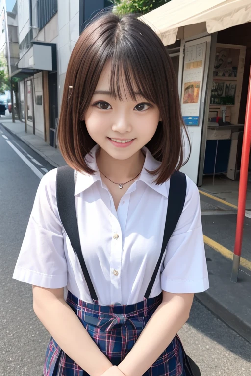 High quality masterpiece, 8k, , Japanese Girls, RAW Photos,   absurd, Winner portrait smile face, 笑face, Alone, uniform, Summer Clothes Idol&#39;face, violet, Gardenia, Delicate girl, Long black hair, Dark Eyes, Upper body digital SLR,      Observe the Audience, Frank, Sophisticated, Like々Shii, Thin arms,    professional writing ,     film grain  ,  chromatic ablation, (Details of the eye and face: 1.0), (Bokeh button:1.1)