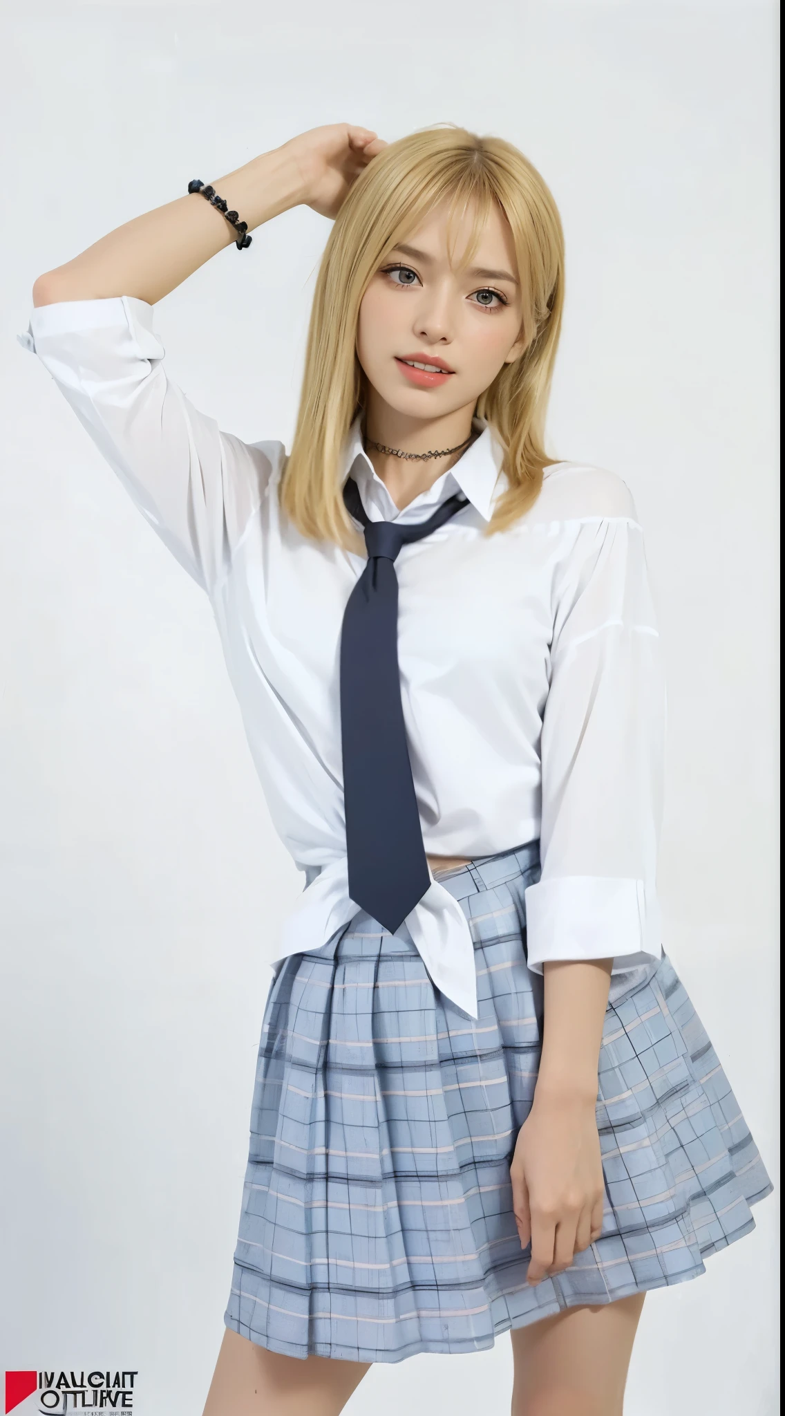 masterpiece, highest quality, whole body,
One girl, bangs, black choker, black tie, Blonde Hair, blue skirt, blush, bracelet, chest, choker, clothes The surrounding area waist, clavicle, collared shirt, Cowboy Shot, dress shirt, ear Earrings, Eyebrows visible through hair, Gradient Hair, Grin, fix, jewelry, Kogal, Long Hair, View Viewer, loose tie, tie, Earrings, Plaid, Plaid skirt, pleated skirt, Red eyes, ring, , shirt, skirt, smile, alone, white shirt,
street, null, cherry blossoms, petal,figure, (magazine:1.3), (cover-style:1.3), fashionable, woman, Vibrant, Costume, Pause, front, colorful, dynamic, background, element, have confidence, Performance, Holding, statement, accessories, Majestic, Coiled, The surrounding area, touch, scene, article, cover, bold, to attract attention, title, stylish, font, Catchy, Heading, big, impressive, Modern, trend, concentrated, fashion,
