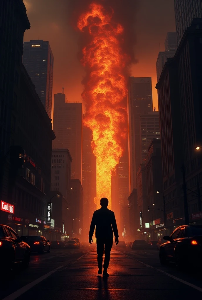 On the last day on earth, a man in a suit crouches down and holds his head with both hands, a city burning with flames, lightning, and the block letters "Recruitment Crisis" crack and are about to collapse