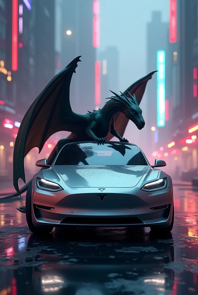 (ultra detailed), A fictional creature that combines a dragon and a supercar、A dragon's body covered in scales、The smooth curves of a supercar are combined。The wings are made of carbon fiber、A shiny body line runs along the back.。Eyes shine like LED lights、The tail is shaped like an exhaust pipe.。