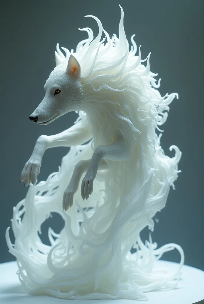 Make a white creature, it’s shape being of a dog, it has 5 white tendrils on its back, protective and cute. It’s name is Voidpup, they’re similar to wolves. Remember the 5 white tendrils on its back.