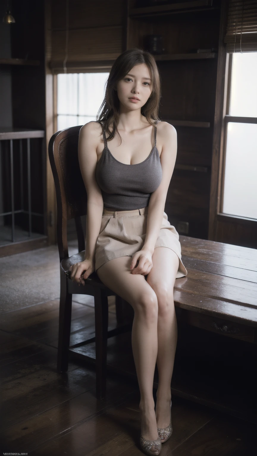 (masterpiece, Highest quality, 8K, RAW Photos, beautifully、aesthetic:1.2), Intricate details, indirect lighting, Realistic,
whole body,
Square neck button-down linen sundress, Ultra-realistic pantyhose、
Training women , Chair to sit under skirt,