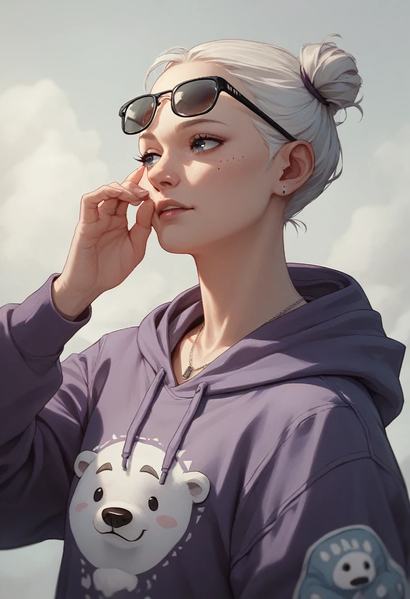 Polar bear in purple hoodie and sunglasses 