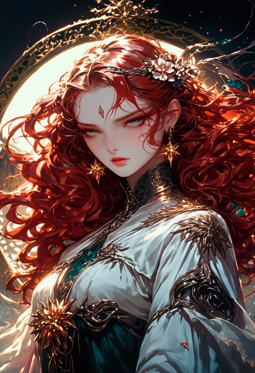 by rella by Frank Frazetta
1girl, celtic goddess, , glowing light particles,
red hed curly hair , floral hair ornament,
celtic knot, celtic cross,
leaf, floral print,
flat color, decorative wooden carving
beautiful, aesthetic, detailed, beautiful color amazing quality, best quality, high quality