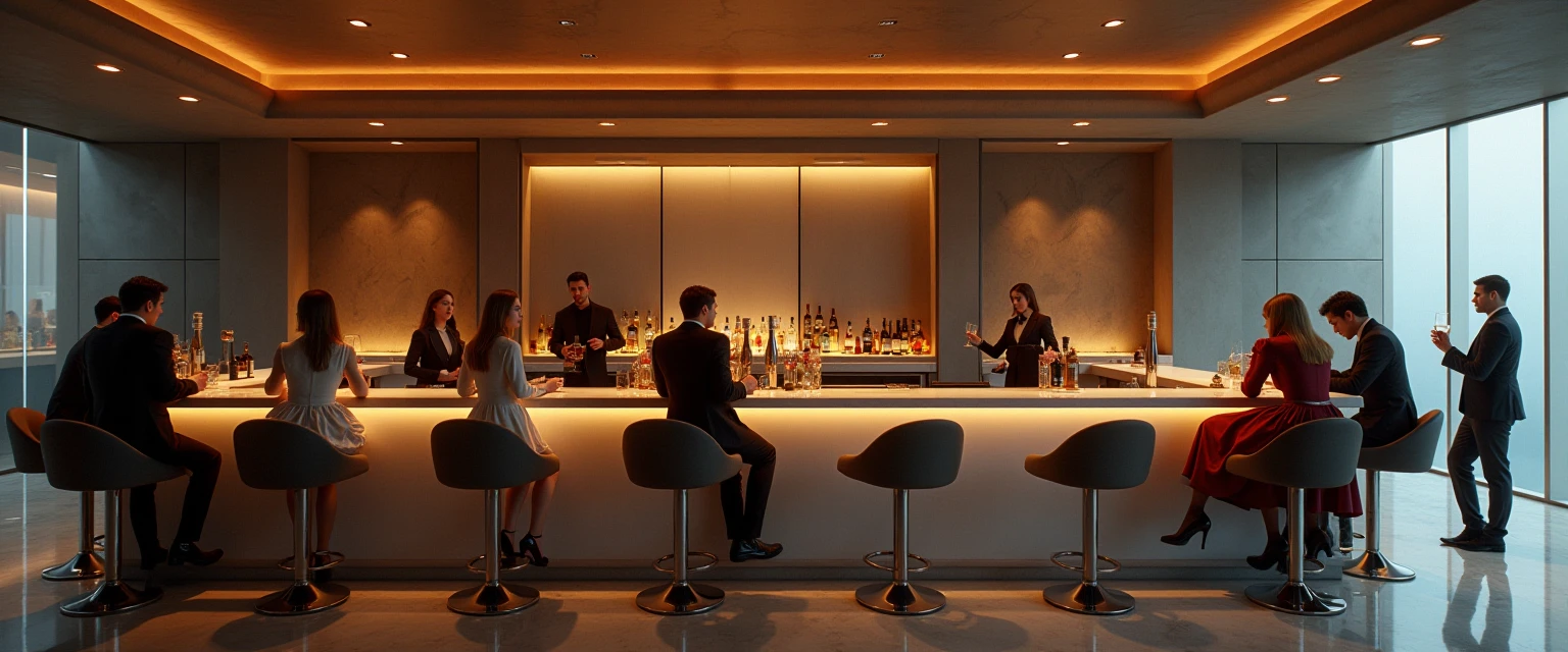 Drinks and cocktails served at a stylish bar