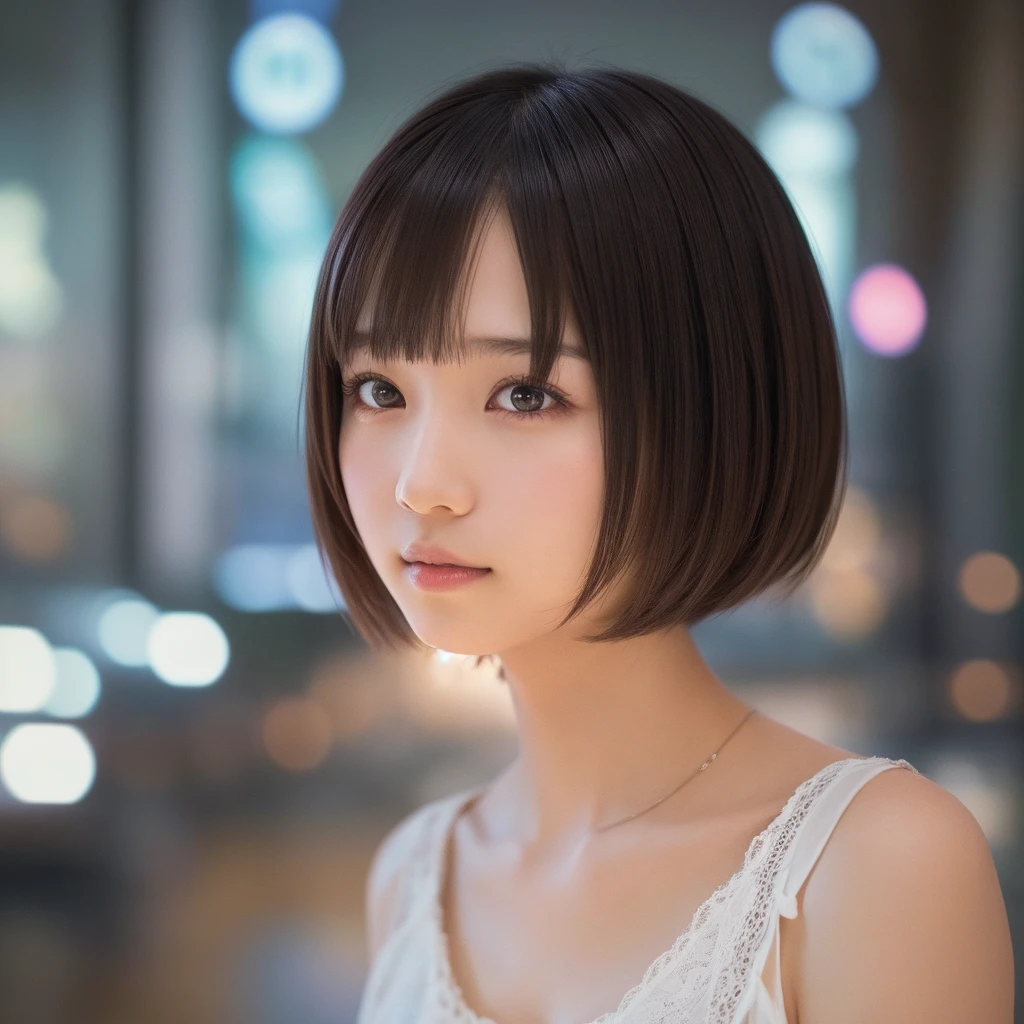 best quality, actual, super detailed, finely, high resolution, 8k wallpaper, 1 cute japanese girl,22yo,short hair , choppy bangs, ((slender)),((portrait)),