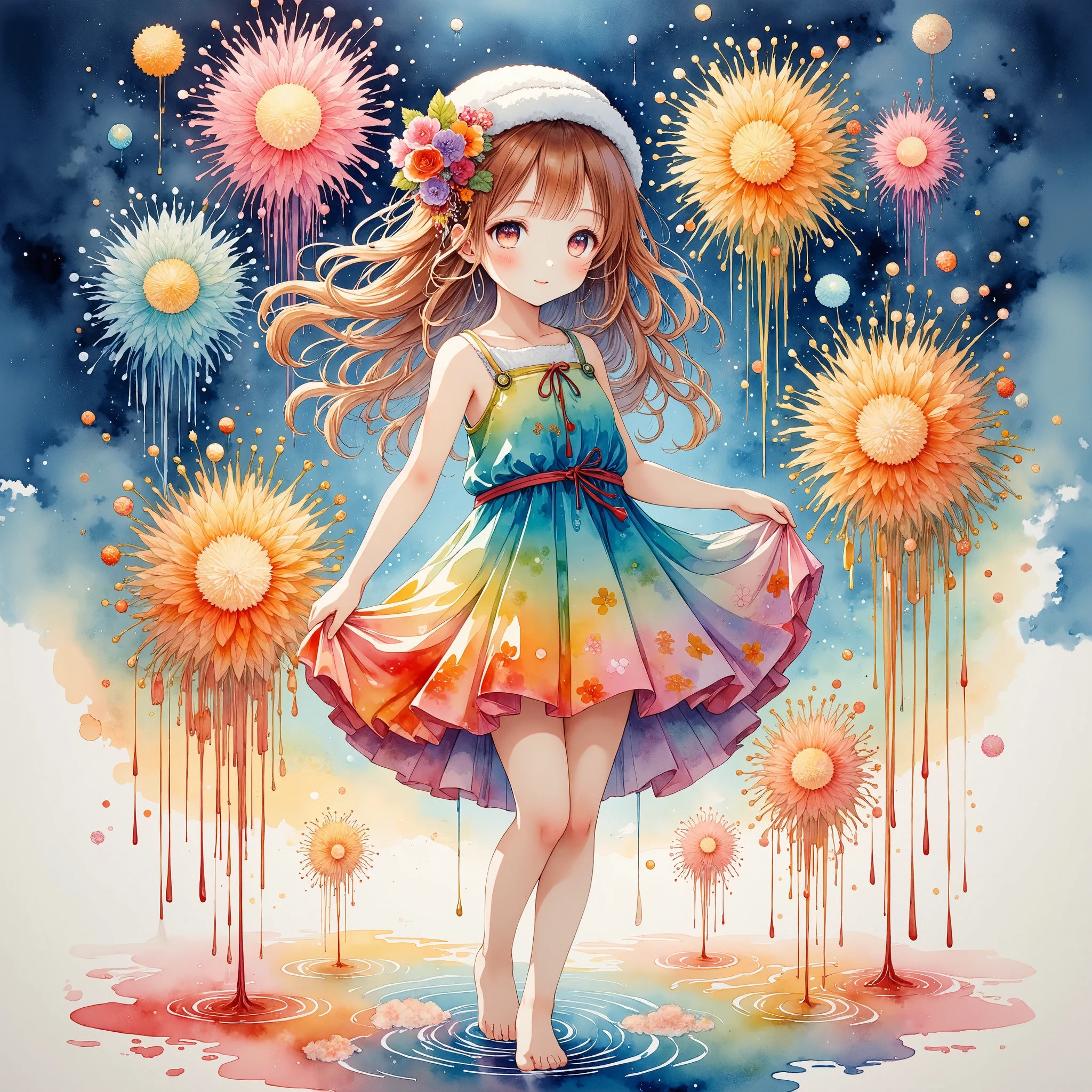 (masterpiece, Best Quality:1.2), fireworks,  watercolor style,  Dynamic Movement, Vibrant colors, Detailed Texture,  soft lighting , atmosphere, dreamlike, Fantastic,  cinematic , Advanced Details,  Complex Pattern , Flaming Charcoal ,   Sparkling Effects , Calm colors, hazy background, Blurred Edges, Impressionist , bright, Mysterious