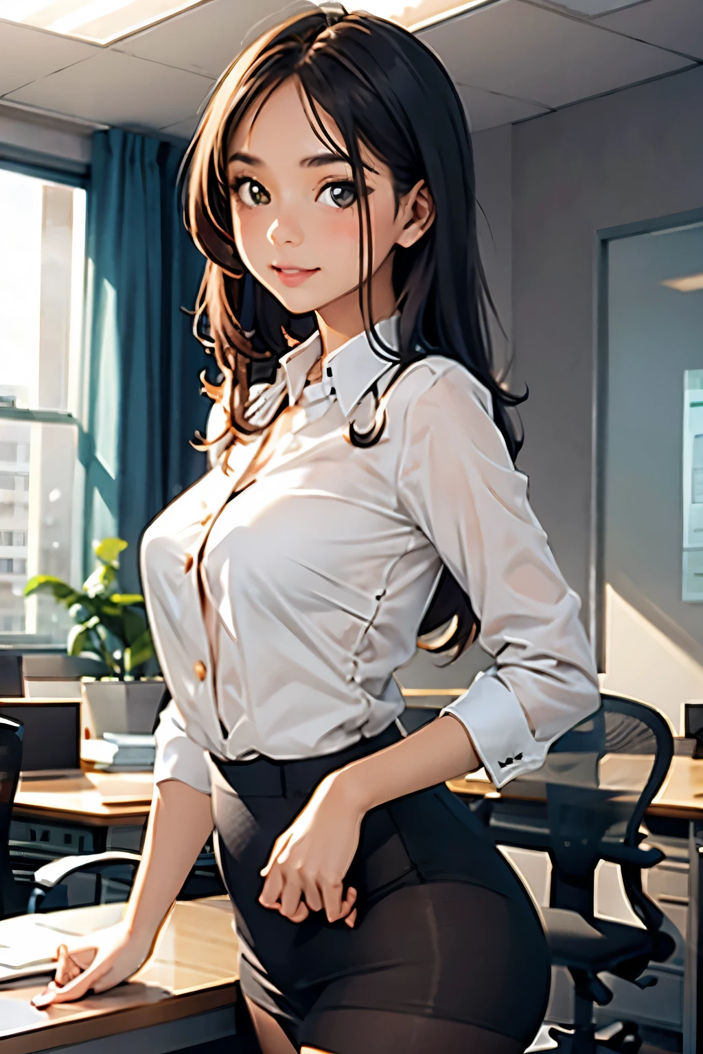 BEAUTIFUL GIRL IN AN OFFICE AND HER BLOUSE